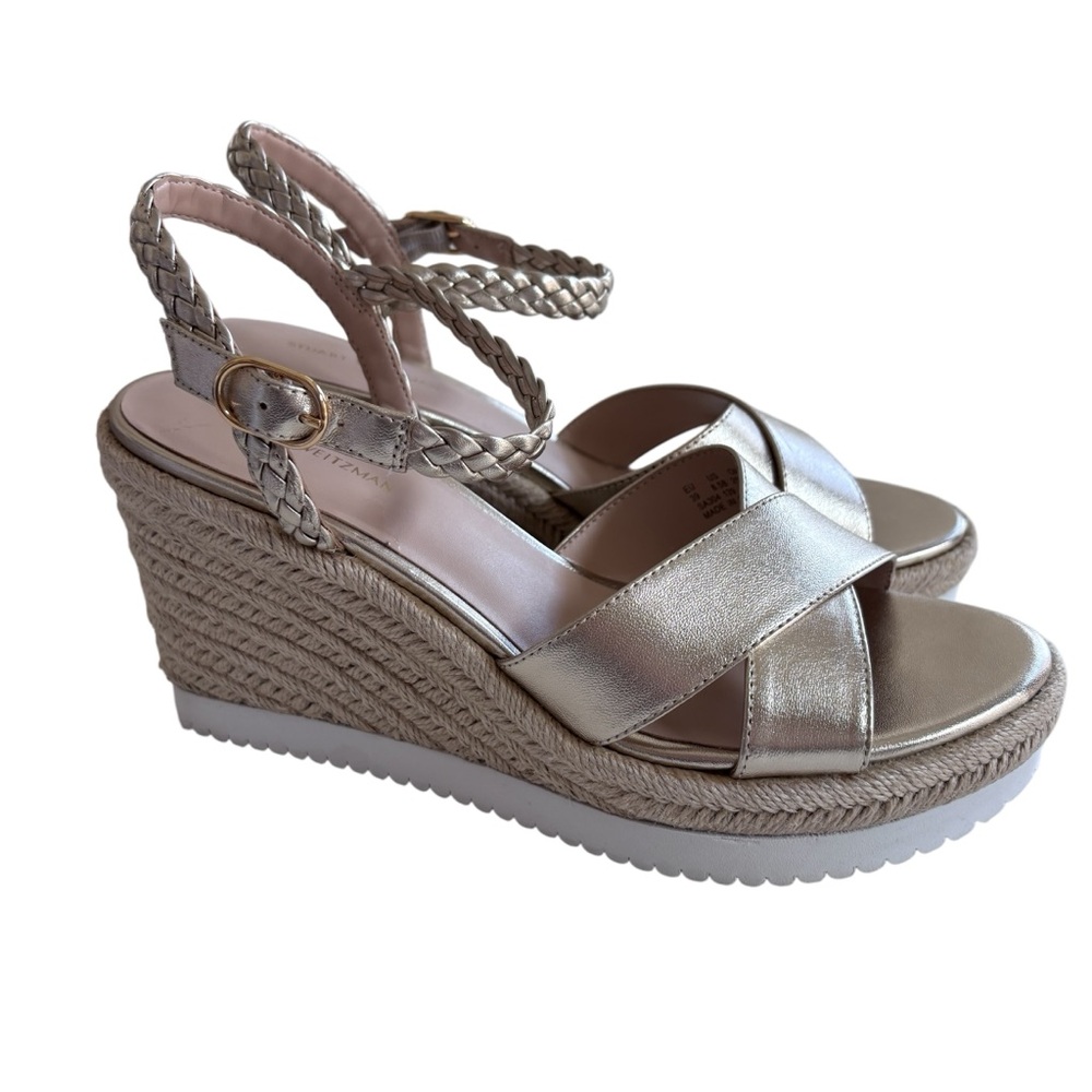 STUART WEITZMAN MYKONOS Gold Braided Espadrille Wedge Sandal 8.5
